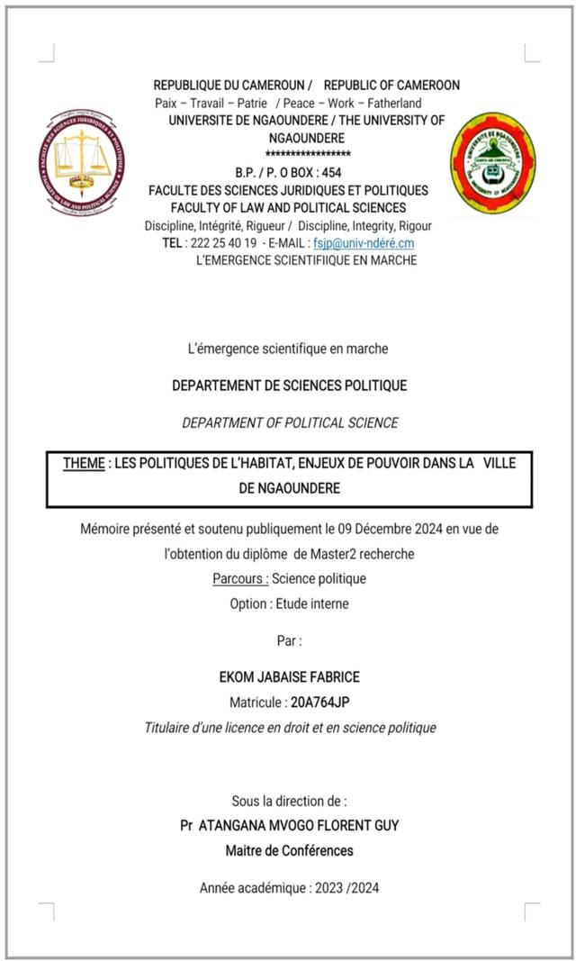 Couverture de Les politiques de l’habitat, enjeux de pouvoir dans la ville de NGAOUNDERE